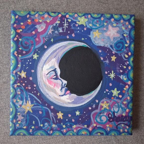 Original Acrylic Feminine Magical Moon Face Painting 6×6 - Picture 1 of 3